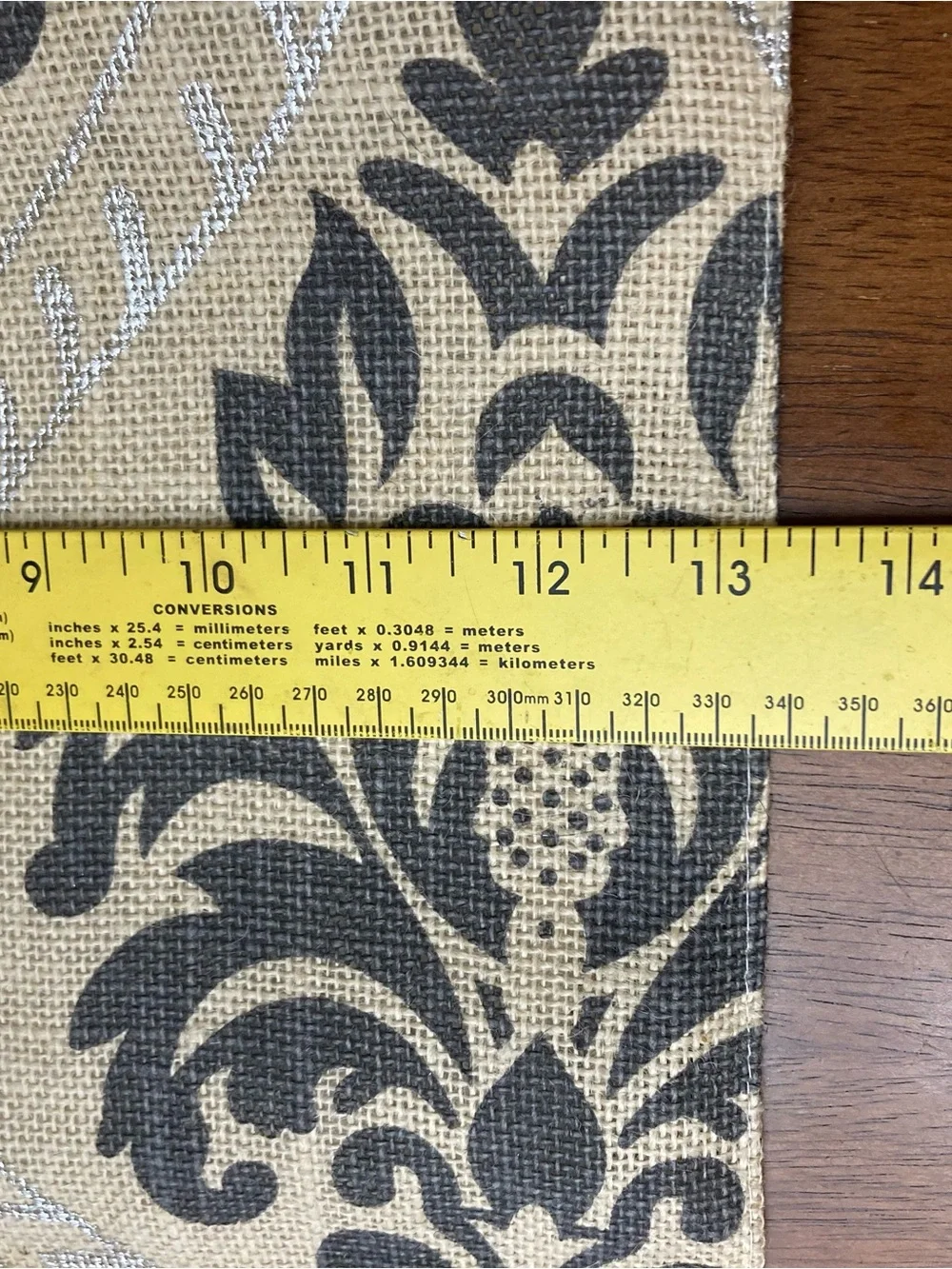 Cotton Craft Beige, Gray and Silver Damask Jute Table Runner 72”X 13.5”. New